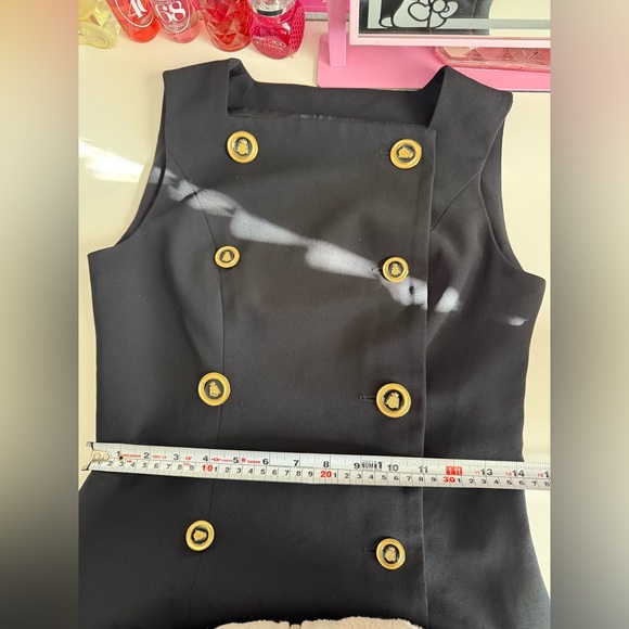 Vintage Black Gold Crest Button Dress Sleeveless Designer Style Size 6 - Picture 8 of 12